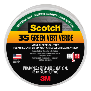 3M Scotch® #35 Vinyl Electrical Tape, 10851-DL-10, 3/4 in x 66 ft x 0.007 in, Green, 10/case
