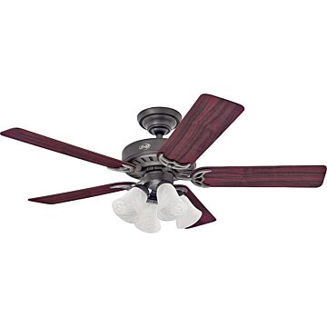Hunter 53067/25587 Ceiling Fan, 5-Blade, Cherry/Walnut Blade, 52 in Sweep, 3-Speed, With Lights: Yes