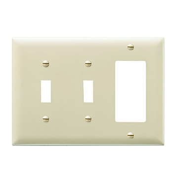 Combination Openings, 2 Toggle Switch and 1 Decorator, Three Gang, Ivory
