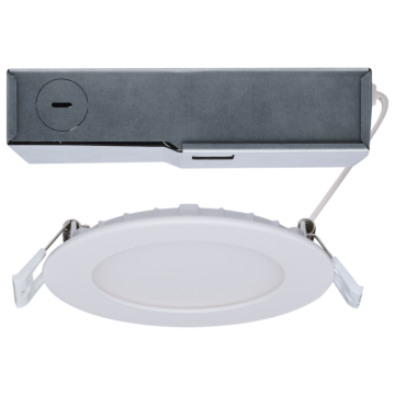 8/12 Watt LED Direct Wire Downlight - 27K/3K/35K/4K/5K CCT - Remote Driver - 4 Inch - Round - Flat Face - White Finish - 120-277 Volt - Dual Dimming