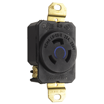 Pass & Seymour 20A 250V NEMA L620 Single Receptacle, 3-Wire, Black