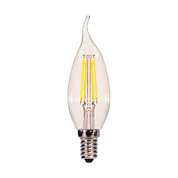 Satco 4.5 Watt CA10 LED Filament - Clear - Candelabra base - 5000K - 120 Volt - 2-Card