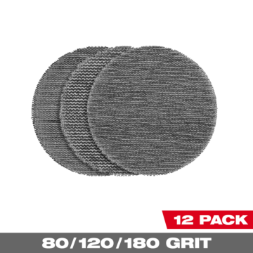 Milwaukee 3” Assorted 80, 120, 180 Grit Mesh Sanding Discs with POWERGRID™ Tear Resistant Mesh – (12 PK) + Pad Saver