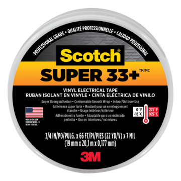 3M Scotch® Super 33+™ Vinyl Electrical Tape, 6132-BA-10, 3/4 in x 66 ft x 0.007 in (19 mm x 20,1 m x 0.177 mm), 10/case