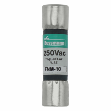 Eaton Bussmann series FNM fuse, Time-delay Midget fuse, 10 A, Dual, Non-indicating, Ferrule end x ferrule end, 10 kAIC at 125 Vac,200 AIC at 250 Vac, Nickel-plated bronze endcap, Standard, 250 V