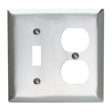 Combination Openings, 1 Toggle Switch and 1 Duplex Receptacle, Two Gang, 302/304 Stainless Steel