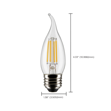 Satco 5.5 Watt CA10 LED Filament - Clear - Medium Base - 2700K - 500 Lumens - 120 Volt - 2-Card