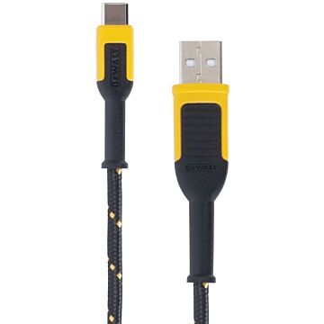 DeWALT 131 1361 DW2 Charger Cable, USB, USB-C, Kevlar Fiber Sheath, Black/Yellow Sheath, 4 ft L