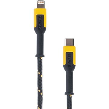 DeWALT 131 1357 DW2 Charger Cable, iOS, USB-C, Kevlar Fiber Sheath, Black/Yellow Sheath, 4 ft L
