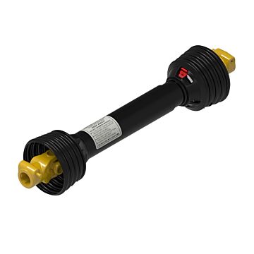 Weasler AB1 series profile PTO drive shaft with a 1 3/8-6 spline quick disconnect tractor connection and 1 round 1/4 keyway setscrew implement connection