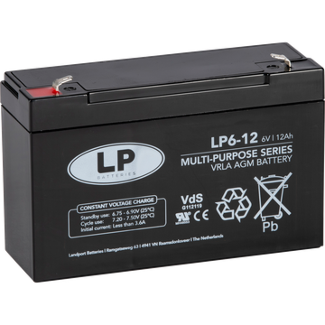Landport Batteries LP6-12 6 V 12 Ah at 20 hr ABS Plastic AGM Sealed Lead Acid Battery