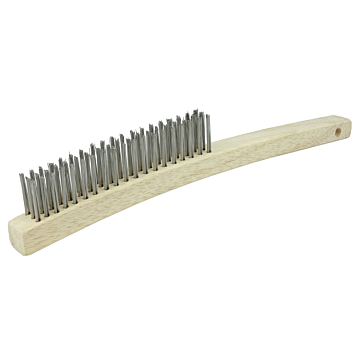 Hand Wire Scratch Brush, .012 Stainless Steel Fill, Curved Handle, 3 x 19 Rows