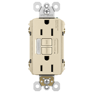 Pass & Seymour radiant® Tamper-Resistant 15A Duplex Self-Test GFCI Receptacles with SafeLock® Protection and Night Light, Light Almond