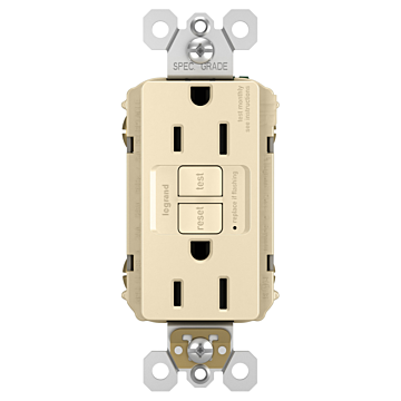 Pass & Seymour radiant® Tamper-Resistant 15A Duplex Self-Test GFCI Receptacles with SafeLock® Protection, Ivory