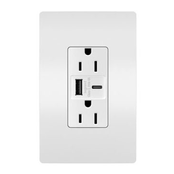 Pass & Seymour radiant® 15W USB Outlet, Type A/C, 15A, Tamper-Resistant, White