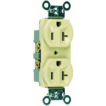 Pass & Seymour 20A 125V Commercial Spec-Grade Duplex Receptacle, Side Wire, Ivory