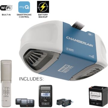 Chamberlain 1-1/4 HP Smartphone-Controlled Ultra-Quiet & Strong Belt Drive Garage Door Opener with Built-In WiFi, Battery Backup and MAX Lifting Power