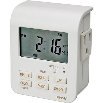 Woods 50009 Digital Timer, 15 A, 125 V, 1875 W, 3 -Outlet, 7 days Time Setting, 20 On/Off Cycles Per Day Cycle