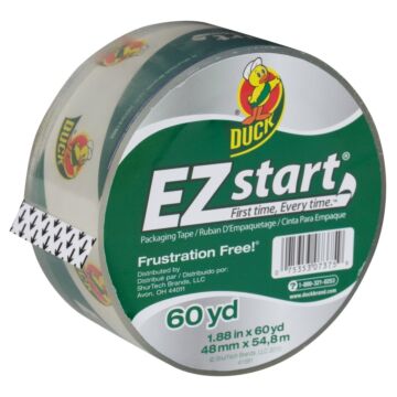 Duck EZ Start 299002 Packaging Tape, 60 yd L, 1.88 in W, Clear