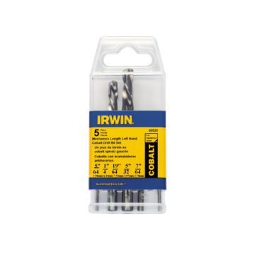 IRWIN Left Hand Drill Bit Set, Cobalt Alloy Steel, 5/64-Inch To 19/64-Inch, 5-Piece