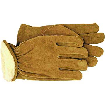 Boss 4176L Gloves, Men's, L, Keystone Thumb, Open, Shirred Elastic Back Cuff, Cowhide Leather, Brown