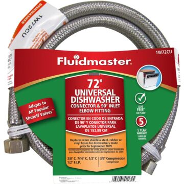 Fluidmaster Universal Dishwasher Connector, 3/8 in, Compression, Polymer/Stainless Steel - 72 in. L