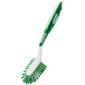Libman Green & White Polymer 8 In. Ergonomic Rubber Grip Dish Brush