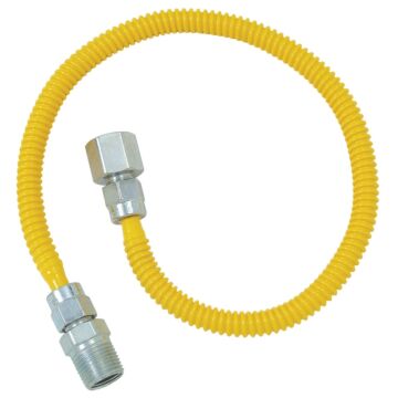 Dormont 3/8 In. OD x 24 In. Coated Stainless Steel Gas Connector, 1/2 In. FIP x 1/2 In. MIP (Tapped 3/8 In. FIP)