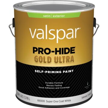 Valspar Pro-Hide Gold Ultra Latex Satin Exterior House Paint, Super One-Coat White, 1 Gal.