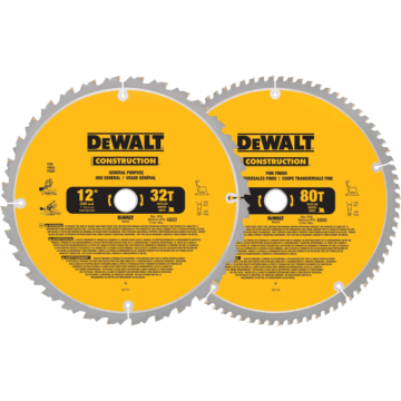 DEWALT 12-Inch Miter Saw Blade, Crosscutting, Tungsten Carbide, 80-Tooth, 2-Pack
