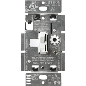 Lutron Toggler Incandescent/Halogen/LED/CFL White Slide Dimmer Switch