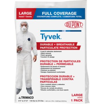 Dupont Tyvek Large Hooded Reusable Painter's Coveralls