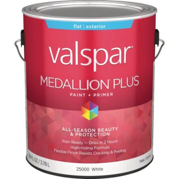  Valspar Medallion Plus Premium Paint & Primer Flat Exterior Paint, White, 1 Gal.