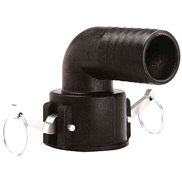 Norwesco 90deg 2" Female Camlock x 2" Hose Barb, Poly