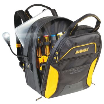 CLC DGCL33 Tool Backpack with Lighted USB Charging, 13 in W, 10-1/4 in D, 17 in H, 33-Pocket, Polyester, Black/Yellow