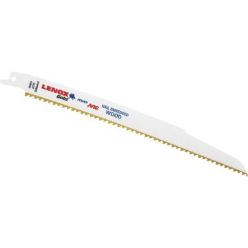 Lenox LENOX Gold Power Arc Reciprocating Saw Blade, For Wood, Nail-Embedded Wood Cutting, 9-Inch, 6 Tpi, 5-Pack