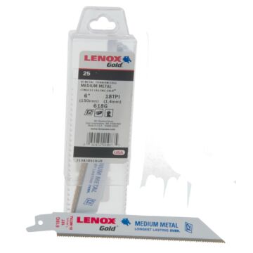 Lenox LENOX Gold Power Arc Reciprocating Saw Blade, For Medium Metal, Sheet Metal Cutting, 6-Inch, 18 Tpi, 25-Pack