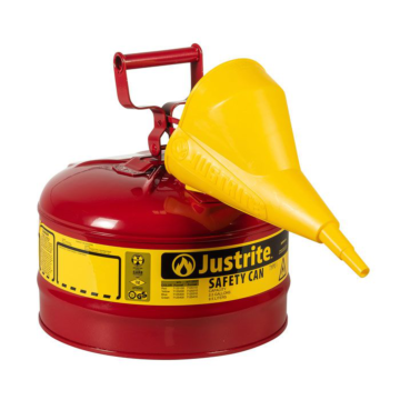 2.5 Gallon Steel Safety Can for Flammables, Type I, Funnel, Flame Arrester, Red - 7125110