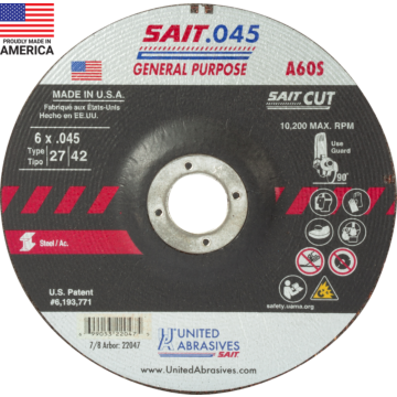 United Abrasives A60S Type 27/Type 42 General Purpose Cut-Off Wheel - 6 in. x .045 in. x 7/8 in.