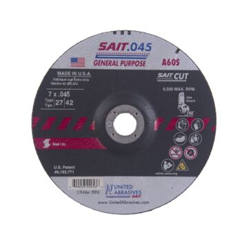 United Abrasives A60S General Purpose Cut-Off Wheel (Type 27/Type 42 Depressed Center) 7 in. x .045 in. x 7/8 in.