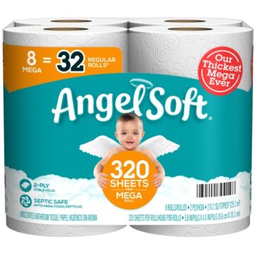 Angel Soft 79414 Toilet Tissue, 4 x 3.8 in Sheet, 1280 in L Roll, 2-Ply, Paper