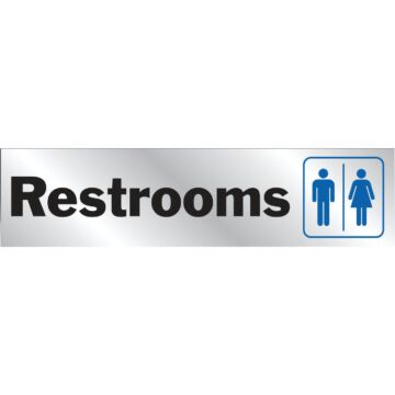 Hy-Ko 2x8 Brushed Aluminum Sign, Restroom