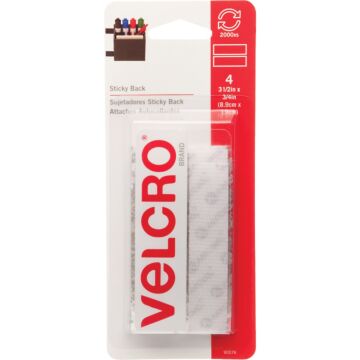 VELCRO Brand 3/4 In. x 3-1/2 In. White Sticky Back Hook & Loop Strips (4 Ct.)