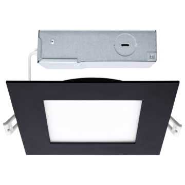 12 Watt LED Direct Wire Downlight - 6-Inch - CCT Selectable - Square - Remote Driver - Black Finish