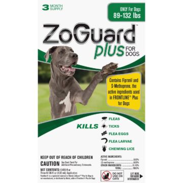 ZoGuard Plus 3-Month Supply Flea & Tick Treatment For Dogs 89 Lb. to 132 Lb.