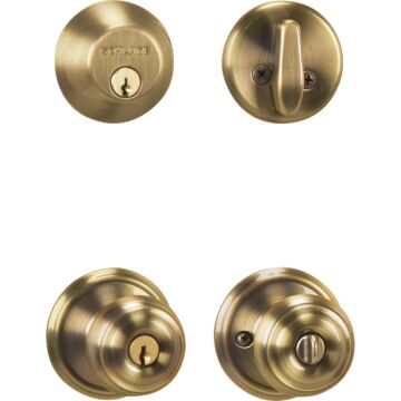 Schlage Antique Brass Deadbolt and Door Knob Combo