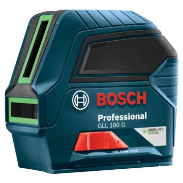 Bosch GLL 100 G Cross-Line Laser, 100 ft, +/-1/8 in at 33 ft Accuracy, 2-Line, Green Laser