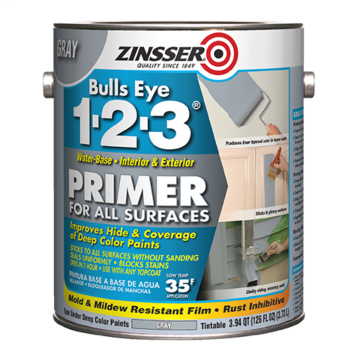 Zinsser Bulls Eye 1-2-3® Interior & Exterior Water-Base Primer - 1 Gal - Gray