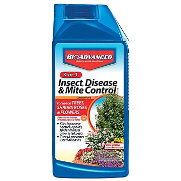 BioAdvanced 3-IN-1 820065B Insect, Disease and Plant Mite Control, Concentrate, Spray Application, 32 oz, Bottle