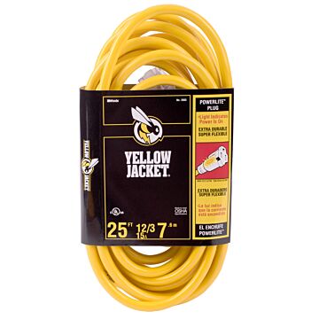 Yellow Jacket 12/3 SJTW Premium Lighted End Extension Cord (Yellow) 25 ft
